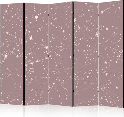 Produktbild von 5-teiliger Doppelseitiger Vlies Paravent - Night Sky - Artistic Constellations and Stars in Pastel Shades 225x172 cm f-C-10104-z-b
