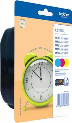 Obrázok produktu pre Brother LC125XLRBWBPDR, Čierna, Azúrová, Purpurová, Žltá, Atrament na pigmentovej báze, 1 kusov, 1200 strany, 1200 strany, Viacnásobné balenie
