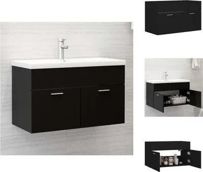 Produktbild von vidaXL Waschbeckenunterschrank Schwarz 80x38,5x46 cm Holzwerkstoff -  Badezimmermöbel-Sets