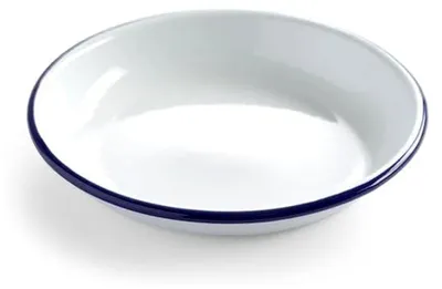 Produktbild von 12 Stück tiefe Emaillieteller, weiß-blau Ø 20 cm