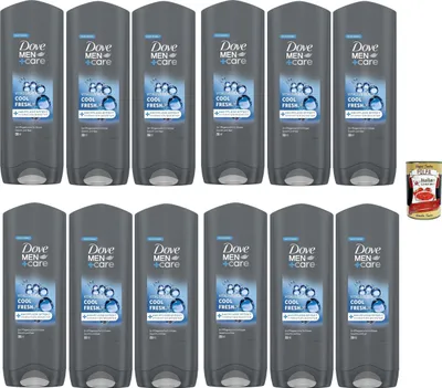 Produktbild von Dove Men+Care, shower gel 3 in 1, Cool Fresh Duschbad für Körper, Gesicht und Haare mit 24-Stunden-Pflegeeffekt, 12x 250 ml + Italian Gourmet polpa 400g