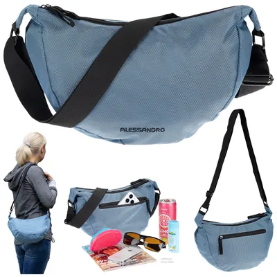 Produktbild von Handtasche Schultertasche Damen Freizeittasche Mond Form Tasche Bag Moon Schlinge Schultergurt Alessandro Mila Crossbody 4291 Blau + Etui