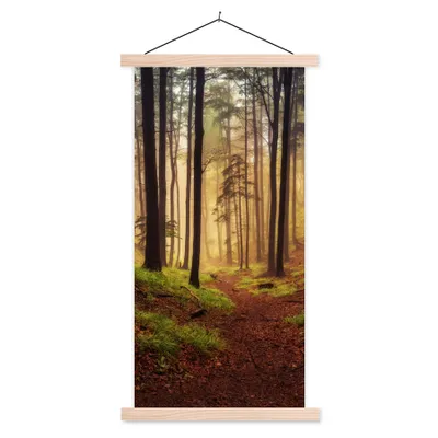 Produktbild von MuchoWow® Textilposter Bäume - Natur - Wald 60x120 cm mit holzfarbenen Rahmen - Holz