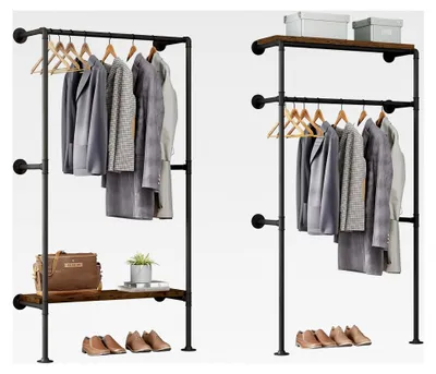 Produktbild von Wandmontierte Kleiderstange, Garderobe für begehbaren Kleiderschrank, Kleiderständer mit Regal für Schlafzimmer und Ankleidezimmer