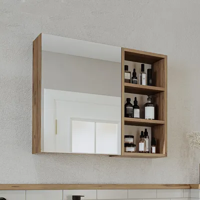 Produktbild von Roomart LOTUS-I-75 Badmöbel Spiegelschrank 75 cm breit, Weiß-Eiche