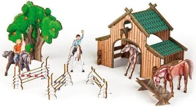 Image de Kit de bricolage 3D « Ranch équestre » en bois pour les enfants et les amateurs de chevaux