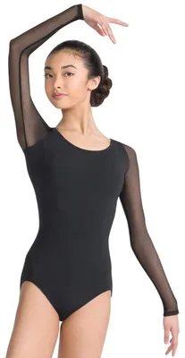 Image de Combinaison de danse Capezio Meryl, dos nu avec bretelles, manches longues, noire, taille X-Large