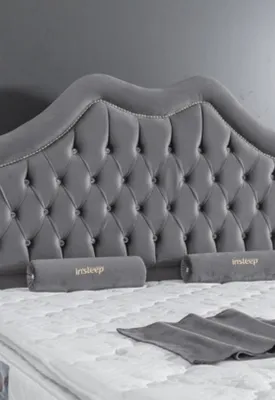 Produktbild von Bett Grau Doppelbett Boxspring  Betten Stil Stoff Chesterfield 160x200