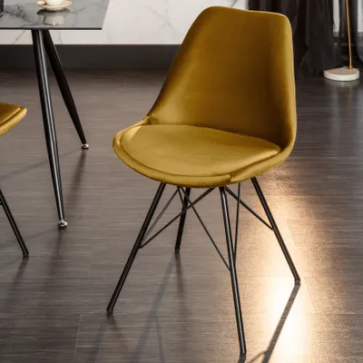 Produktbild von riess-ambiente Design Stuhl SCANDINAVIA MEISTERSTÜCK senfgelb Samt schwarze Metallbeine Esszimmerstuhl Essstuhl