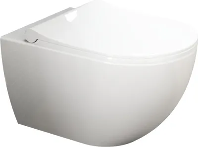 Produktbild von Aqua Bagno Design Hänge-WC Ohne Spülrand WC-Garnitur mit Softclose WC-Sitz Wandmontage WC-Set Keramik Toilette spülandlos