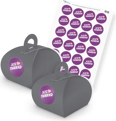 Produktbild von itenga SET JustMarried (Motiv 43) 24x Geschenkschachtel mit Griff grau + Sticker