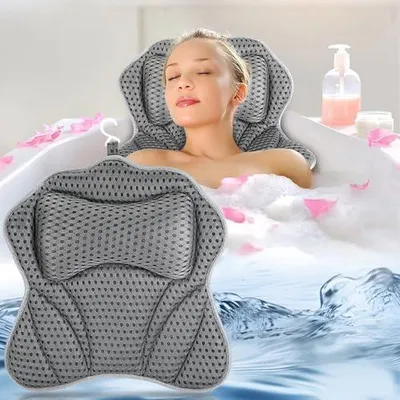 Produktbild von Zikenis Badewannenkissen mit 2 Starken Saugnäpfen, Badekissen für Badewanne mit 4D-Air-Mesh-Technologie, Badewannenkissen Nacken mit Ergonomischer Passform für Nacken Rücken, Badewanne und Home Spa