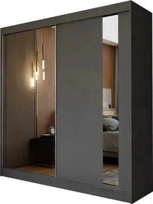 Produktbild von Masseno Schiebetürenschrank GRAZIA 200 cm Kleiderschrank Schlafzimmer Schrank 2-türig mit Spiegel Grau