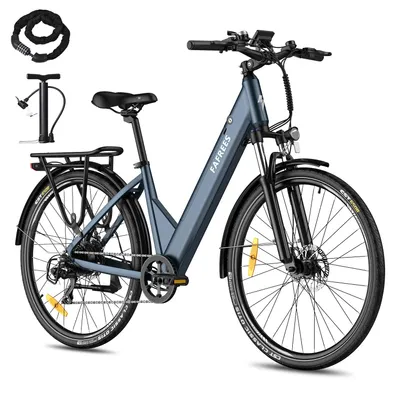 Obrázek produktu pro Městské elektrokolo z nerezové hliníkové slitiny, 36 V, 15 Ah, 540 Wh, dojezd až 90–110 km, 27,5 palců, voděodolné (IP54), 7 rychlostních stupňů, modré