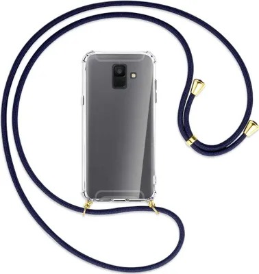 Produktbild von Handykette Backcover-Schutzhülle mit Band (Metall goldfarben) für Samsung Galaxy A6 2018 - dunkelblau