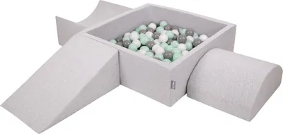 Zdjęcie produktu dla KiddyMoon piankowy plac zabaw ppzp-kw30d-114 z piłeczkami jasnoszary: biały-szary-mięta basen 200/klin l/rampa l/półwałek l zabawka plac zabaw