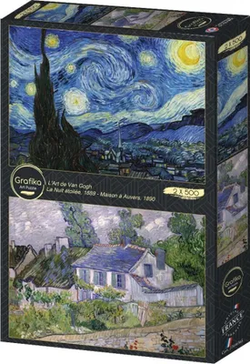 Produktbild von GRAFIK-Puzzle Sternennacht und Haus Auvers 2x500 dlks