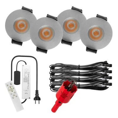 Produktbild von S-Polylight PREMIUM Mini LED- Einbauspots Warmweiss 3.000K, Smart, Smarthome, App, Alexa, DIMMBAR, IP65, FUNK 3W LED Einbaustrahler Terrassenüberdachung, Terrassenbeleuchtung, Bad, Sauna, LED Spots mit Fernbedienung (SILBER, 4x SMARTHOME LED-SET)