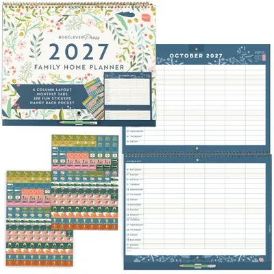 Familien-Wandkalender 2027, 6 Spalten, 288 Sticker, 39x31 cm