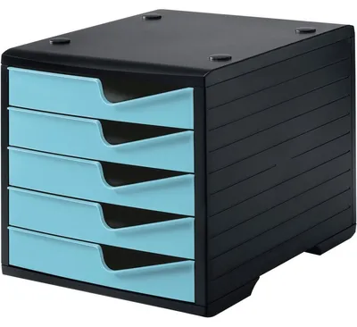 Zdjęcie produktu dla Komoda z szufladami styroswingbox, 5 szuflad, czarno-turkusowa