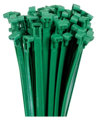 Produktbild von 100 Stück grüne Kabelbinder, wiederverwendbar, 7,6 x 370 mm