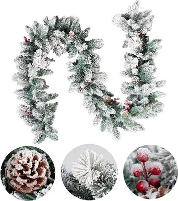 Produktbild von Famanu Weihnachtsgirlande Flocktanne mit Kunstschnee und Tannenzapfen - 1,8 m