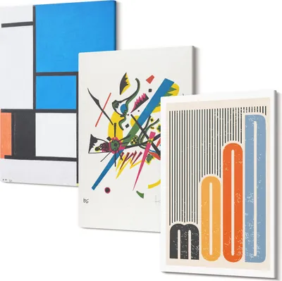 Produktbild von Leinwandbild – Wandbild – Leinwandbilder – Kunstdruck – Polycanvas – Modern – Mehrteilig – 3-Teilig Set – Hochwertig – Geruchslos – Lichtecht – Fertig Aufgespannt – 40x60 Cm Je Teil - Abstrakte moderne Kompositionen mit geometrischen Formen