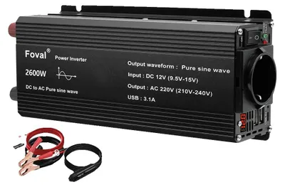 Obrázok produktu pre Menic frekvencie, čistá sínusoida, LED displej, 12V, 2600W, európska zástrčka, 2 USB porty