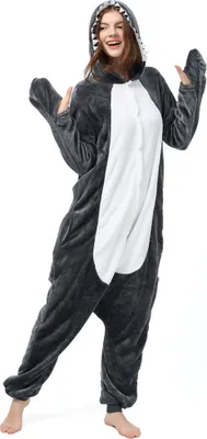 Produktbild von Katara 1744 - Hai Schwarz XL (175-185cm), Jumpsuit, Onesie, Karneval, Overall, Party, Karnevals-Kostüm, Verkleidung zum Fasching, Schlafanzug, Hausanzug, Jogginganzug, Cosplay, Tierkostüm für Erwachsene