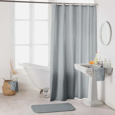 Image de Rideau de douche en polyester uni avec crochets - L 200 x l 180 cm - Gris