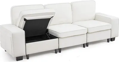 Obrázek produktu pro Lounge sofa - modulární rozkládací pohovka a gauč - úložný prostor ve spodní části - boční úložné kapsy - robustní kovový rám - prostorově úsporné řešení pro obývací pokoj a ložnici - bílá barva