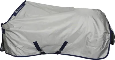 A horse blanket laid out on a white background.