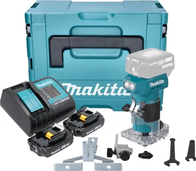 Image de Makita DRT 52 SAJ Affleureuse sans fil 18 V 6 mm Brushless + 2x batterie 2,0 Ah + chargeur + Makpac