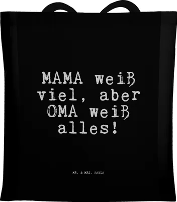 Produktbild von Mr. & Mrs. Panda einkaufsshopper MAMA weiß viel, aber... - Schwarz - Geschenk, Stoffbeutel, Spruch Sprüche Weisheiten Zitate Lustig Weisheit Worte, Jutebeutel, Familie