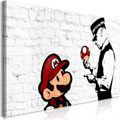 Produktbild von Wandbild Mega XXXL Banksy Mario Bros 250x125 cm Einteiliger XXL-Format Kunstdruck zur Selbstmontage Leinwandbilder moderne Bilder DIY Wanddekoration Wohnung Deko Street Art i-C-0112-ak-e