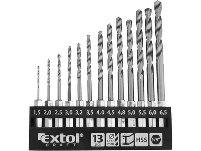 Obrázek produktu pro EXTOL CRAFT 11140 Vrtáky do kovu se šestihrannou stopkou, sada 13 kusů, 1,5-6,5 mm, HSS