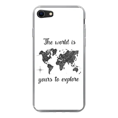 Produktbild von MuchoWow® Handyhülle Schutzhülle Hülle für iPhone 7 Weltkarte - Schwarz - Sprichwörter Silikon Softcase Handy Hülle - Kartenhalter