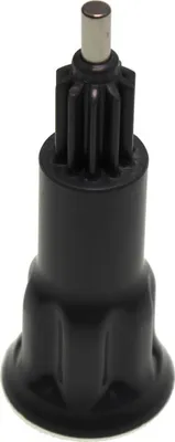 A black kitchen appliance part with a silver metal tip, isolated on a white background.