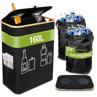 Produktbild von Flaschencontainer 160 Liter - Organizer für die Küche - Halter mit Deckel - Faltbar - Abnehmbare Tragetaschen - Platzsparend - Abfallbehälter