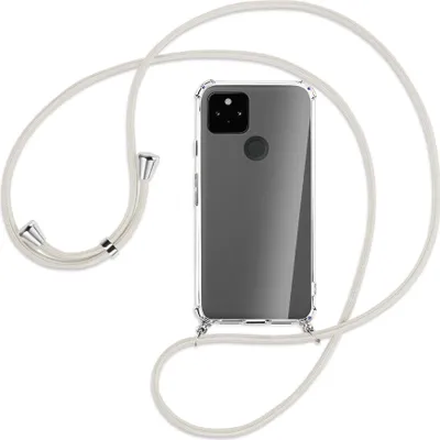 Produktbild von Handykette Backcover-Schutzhülle mit Band (Metall silberfarben) für Google Pixel 5a 5G  - broken white