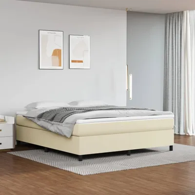 Zdjęcie produktu dla vidaXL Łóżko sprężynowe kremowe 160x200 cm imitacja skóry - Łóżko sprężynowe - Łóżka sprężynowe - Łóżko - Meble do sypialni