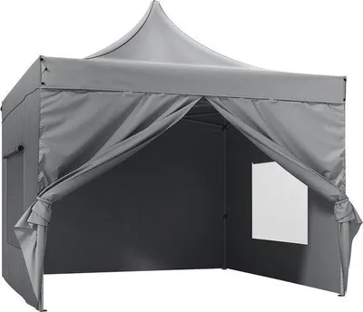 Produktbild von Happyment Luxus Faltpavillon mit Seitenteilen – Weiß – Easy-Up Partyzelt – Wasser- und UV-beständig – 3x3 m – Höhenverstellbar