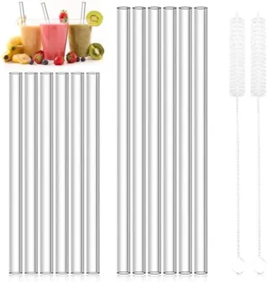 Produktbild von PolkaHome® 12er-Set Glas-Trinkhalme – wiederverwendbar, BPA-frei, 6 lang (21,5 cm) + 6 kurz (15 cm)
