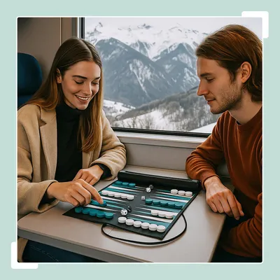 Obrázok produktu pre Cestovná súprava backgammon, roll-up kožený vzhľad