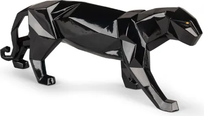 Obrázek produktu pro Casa Padrino porcelánová soška pantera černě glazovaná 50 x 12 x v. 19 cm - Ručně vyráběná dekorativní figurka z nejkvalitnějšího španělského porcelánu - dekorativní doplňky