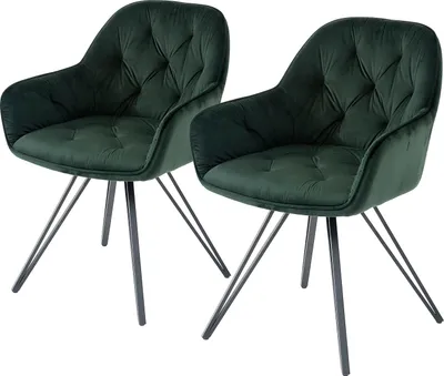 Produktbild von home24 Drehbarer Armlehnenstuhl 2er-Set - Metallgestell / Samt-Bezug - Esszimmerstuhl mit 360°-Drehfunktion