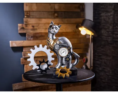 Produktbild von Gilde Figur, Katze, Steampunk Cat, Kunstharz, silberfarben, VE 1 Höhe: 30.00 cm Breite: 20.00 cm Tiefe: 7.00cm 37473