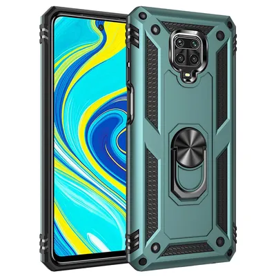 Obrázek produktu pro Ochranné pouzdro pro Redmi Note 9 Pro, dvouvrstvé robustní, armádou testované ochranné pouzdro s držákem na prsten pro Xiaomi Redmi Note 9S / 9 Pro / 9 Pro Max Zelený