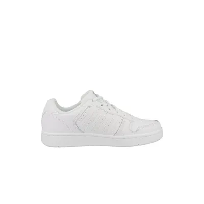 A white K-Swiss sneaker is shown from the side on a white background.