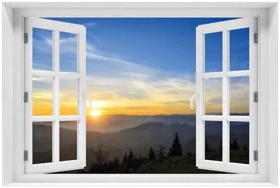 Produktbild von Wallario Premium Glasbild mit Fensterrahmen, freischwebende Optik, kräftige Farben, Größe 60 x 90 cm Motiv Sonnenaufgang über dem Schwarzwald